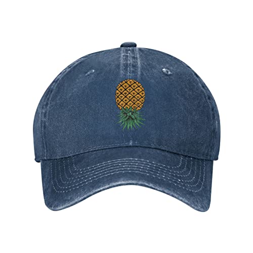 Image of Classic Unisex Baseball Cap Upside Down Pineapple Adjustable Washed Hat Vintage Dad Hat