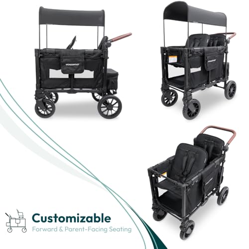 Image of WonderFold W2 Luxe Pro Stroller Wagon, Aluminum Frame, 2 Seater, Jet Black
