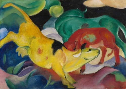 Affiche de Arts Vaches Rouge Vert Jaune grand format de salon 60x90cm