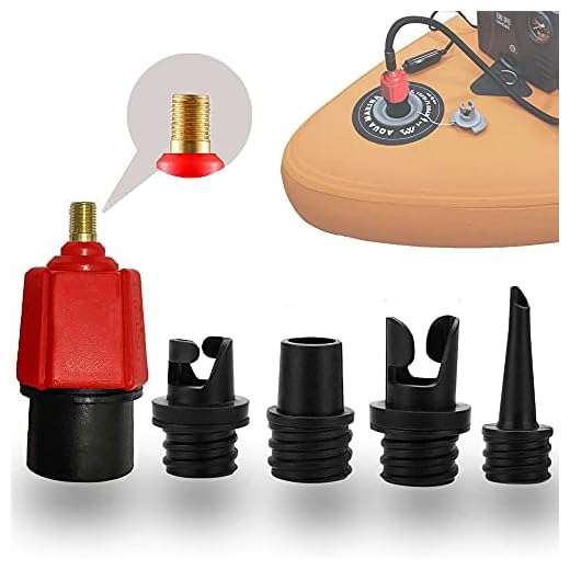 FIPASEN Paddleboard-Pumpenadapter, Aufblasbarer Luftventilkonverter mit 4 Gasdüse für Schlauchboote/Stand Up Paddle Board/Aufblasbares Bett/Beiboot, Sup Ventil Adapter für Kompressor (Rot)