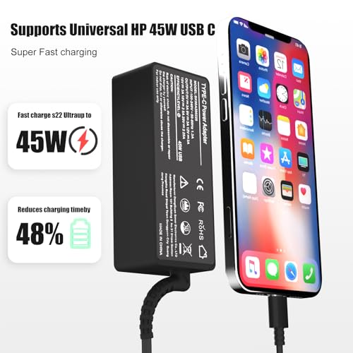 Image of 45W USB Type C Chromebook Charger Compatible with HP Chromebook X360 14 14A G5 11 11A G8 G7 G6 G1 G2 EE 14-CA 11-AE 14-ca061dx 14-ca051wm 14-ca052wm 14-ca091wm 14-ca020nr 14-ca060nr 11-ae051wm | Fit for HP Chromebook 14 14A G5 11 11A G8 G7 G6 G1 G2 EE 14-CA 11-AE 14-ca061dx 14-ca051wm 14-ca052wm 14-ca091wm 14-ca020nr