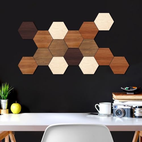 Décoration murale géométrique moderne en bois 3D avec 15 modules adhésifs