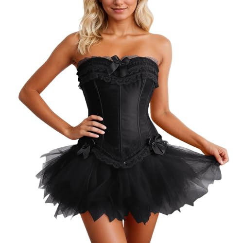 Corset pour femme avec jupe tutu en tulle noire ensemble bustier robe sans bretelles