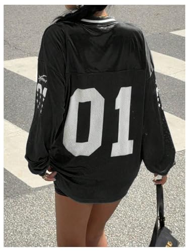 Milumia Women's Mesh Oversized Long Sleeve Jersey Shirt Y2k Number Graphic Tees Blokette T Shirt Top Streetwear2