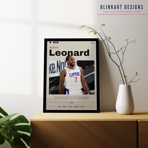 Image of BLINKART Kahwi Leonard | Nba Basketball Player | Synthetic Wood Photo Framed Wall Hanging Poster For Room & Office Bedroom Living Boys And Girl Room Home Wall Hanging | 12x18 Inches