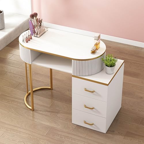 Escritorio profesional de Nail Tech con almacenamiento, moderna mesa de manicura de madera para salón y spa en casa, armario y cajones de 3 capas, equipo de belleza esencial para artistas de uñas