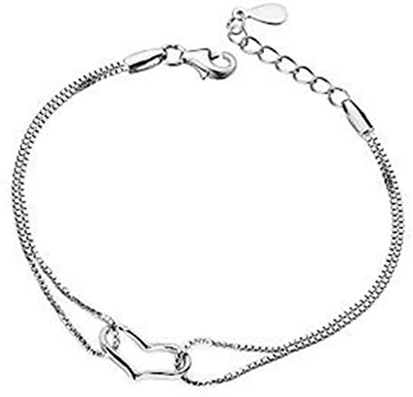 New Heart Love Bracelet Bangle Silver Chain Charms Lady Women Gift(Silver white1)
