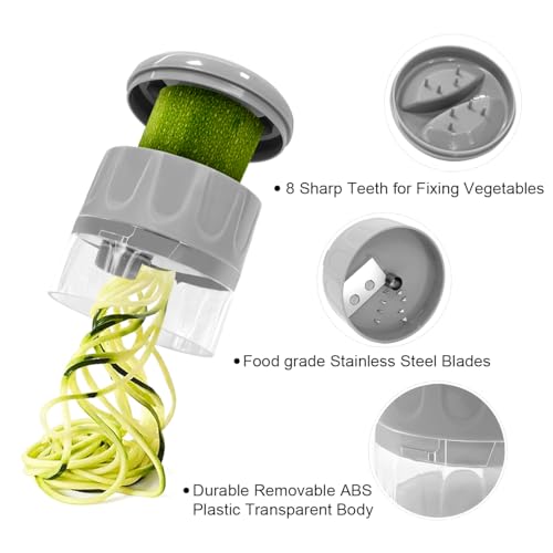 SUREWIN 3 in 1 Vegetable Spiralizer Slicer, Adjustable Zucchini Carrot Noodle Maker, Cucumber Spiral Cutter, Easy to Use Kitchen Tool（Grey）