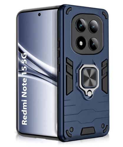 Image of WOW IMAGINE Shock Proof Back Case Mobile Cover for Mi Redmi Note 15 5G 2025 | Poco M8 5G | Back Cover Case (Tough Armor | Hybrid PC + TPU | Ring Holder & in-Built Kickstand | Blue)