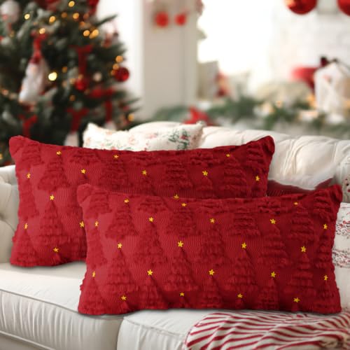 Lanpn 2 Stück Kissenbezug Weihnachten Kissenhülle 40x60cm, Winter Dekorative Weihnachtskissen mit Stern und Weihnachtsbaum für Home… – Ansicht 2