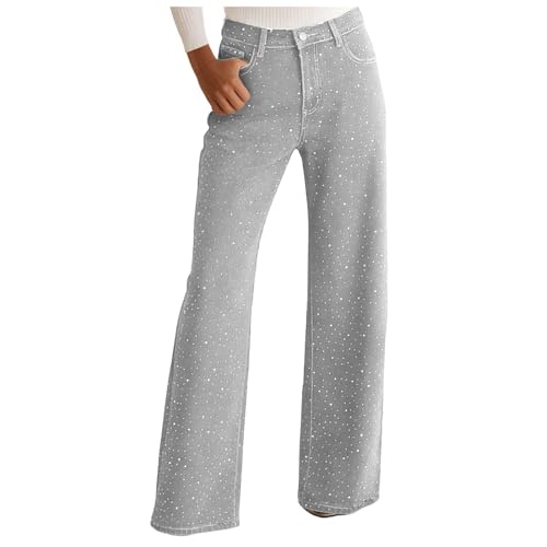 Damen Glitzer Jeans Hoch Taillierte Dehnbare Jeans Mit Strass...