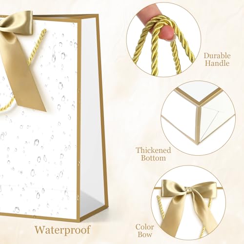 Image of JMANNI Gift Bag, 2PCS Gift Bags with Ribbon and 2 Greeting Cards 4 Tissue Paper, Portable Paper Gift Bag with Handles, Birthday Gift Bags,Present Bags for Wedding Party Mothers Day(Gold)
