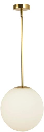 EFINEHOME Colgante de globo, cristal blanco mate con acabado de latón, colgante de una lámpara moderna (pantalla de 9.8 in10 pulgadas)