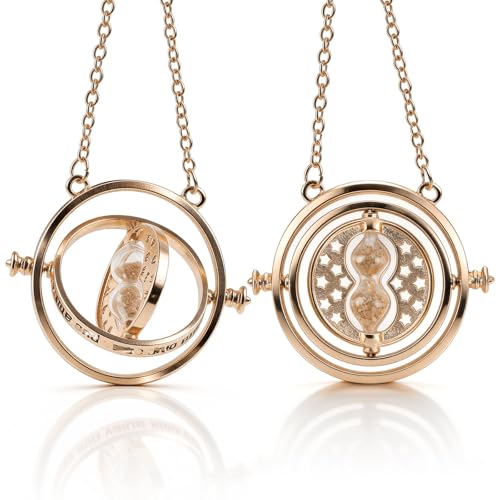 2 Stück Ma-gic Zeitumkehrer Kette Sanduhr Halskette 360 Grad Zeit Konverter Sand Anhänger Wiz-ad Party Schmuck Accessoires Geschenke für Mädchen Junge Cosplay Fans Weihnachten Halloween Karneval