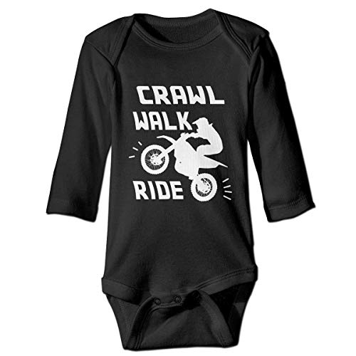 Image of Crawl Walk Ride Dirtbike Toddler Girls Boys Rompers Baby Long Sleeved Jumpsuit Black