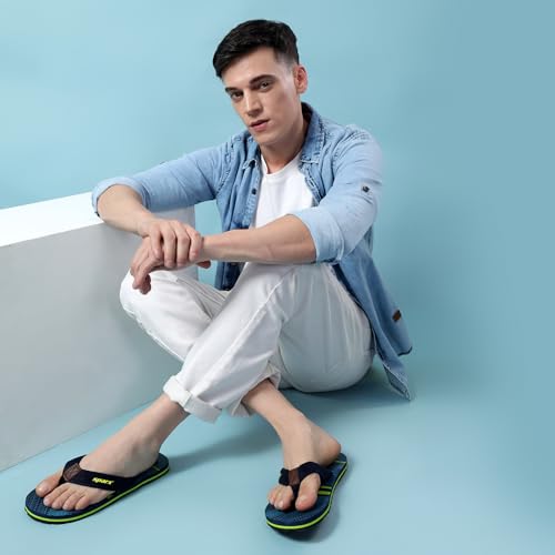 Image of Sparx Mens Sfg-49 Navy Blue Fluorescent Green Flip-Flops - 6 UK (SFG-49)