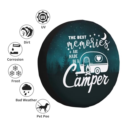 Image of The Best Memories are Made Camping Spare Tire Cover Universal Fit for Trailer RV SUV Truck Camper Weatherproof Wheel Cover 14 inch