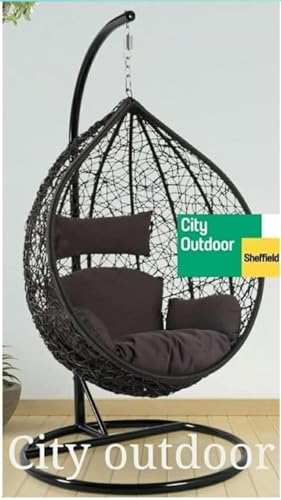 Image of Single Seater Swing Chair with Stand and Cushion Hammock Swing for Adult Outdoor Indoor Garden Living Room Balcony Hanging Chair (Brown)