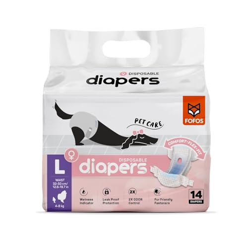 Image of BarkButler x FOFOS Female Dog Diapers L - Dog Diapers Female, Dog Diapers Female Large (Waist Size 32-50cm, 14pcs) - White