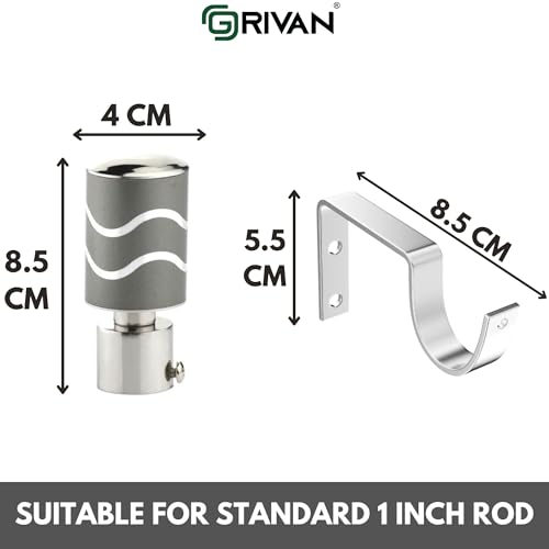 Image of GRIVAN Stainless Steel Curtain Holder Set for Door Window Wall Suitable for 1 Inch Rod Curtain Bracket Support Knobs Accessories (Grey, Pair of 2)