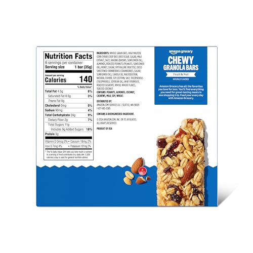 Amazon Grocery, Fruit & Nut Chewy Granola Bars, 7.4 Oz, 6 Ct (Previously Happy Belly, Packaging May Vary)