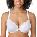 Delimira Women's Front Fastening Bra Racer Back Lace Plus Size Non Padded Underwired White 38DD