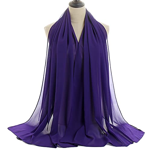 CXQRR Women Lightweight Breathable Solid Color Soft Chiffon Long Fashion Scarves Sun-proof Shawls Wrap Purple