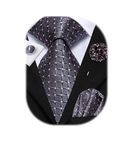 Image of Hi-Tie Mens Paisley Floral Striped Ties Set Silk Necktie and Lapel Pin for Men Pocket Square Cufflinks Set Business Wedding