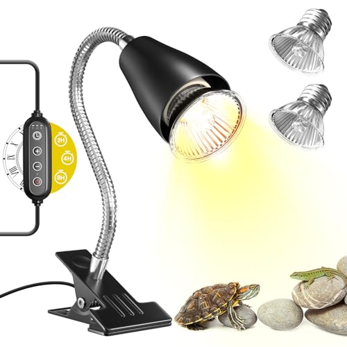 GlowUp Lampe Chauffante Tortue,E27 Timer lampe Chauffante Réglable avec Deux Ampoules de 50W pour Tortues, Dragons Darbus, Lézards,Poussins et Chiots