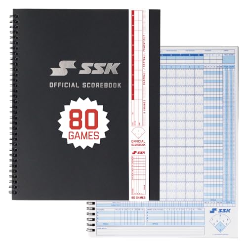SSK 80 Game Official Scorebook Baseball + Softball Premium Cover Score Keeping Book 15 Player - Home + Away Team 9.25x12 (80 Games)