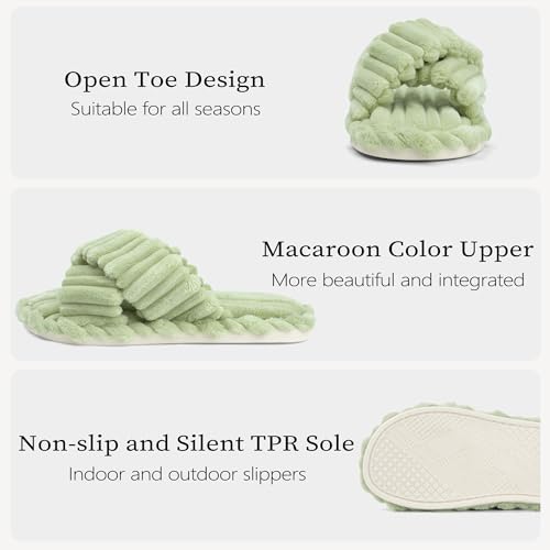 Image of IPSAE House Slippers for Woman Memory Foam Open Toe Slippers Corduroy Cross Bow Womens Slipper Slides Comfy Indoor Bedroom Slip On Shoes