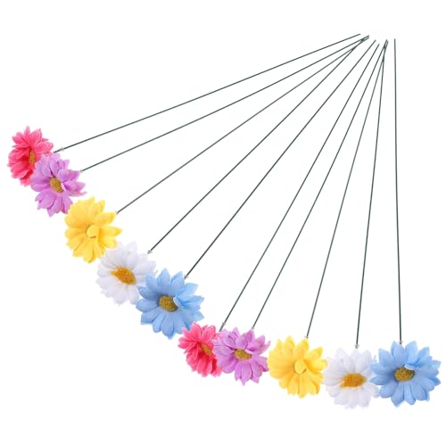 Sewroro 10pcs Decorative Flower Garden Stakes Small Sunflower and Daisy Yard Ornaments Outdoor Lawn Plant Picks for Patio and Home Garden Decoration