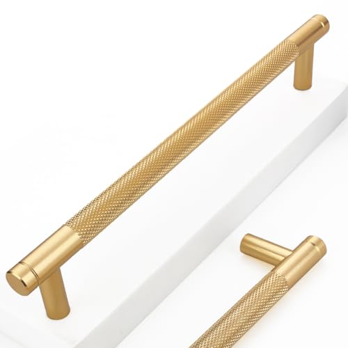 Westablize 2 Pack 7 1/2 Inch 192 mm Bar Cabinet Pulls Gold Knurled Handles for Brushed Gold Drawer Pulls Cupboard Aluminum Handles Cabinet pull0820 (7 1/2 Inch, Set of 2, Gold)