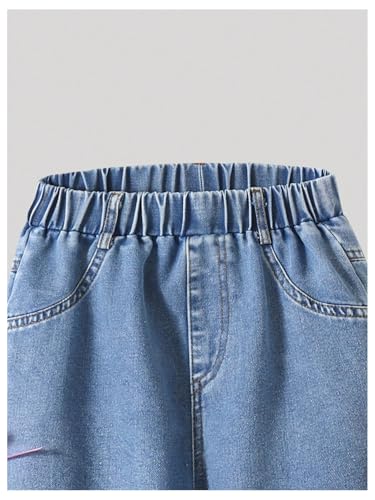 SweatyRocks Girl's Y2K Baggy Jeans Bowknot Elastic Waist Loose Denim Pants Long Trousers3