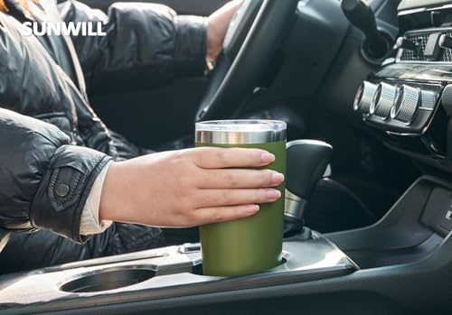 Image of SUNWILL Travel Coffee Tumbler 20 oz, Insulated Mug with Lid, Stainless Steel Cup for Outdoor, Powder Coated Olive