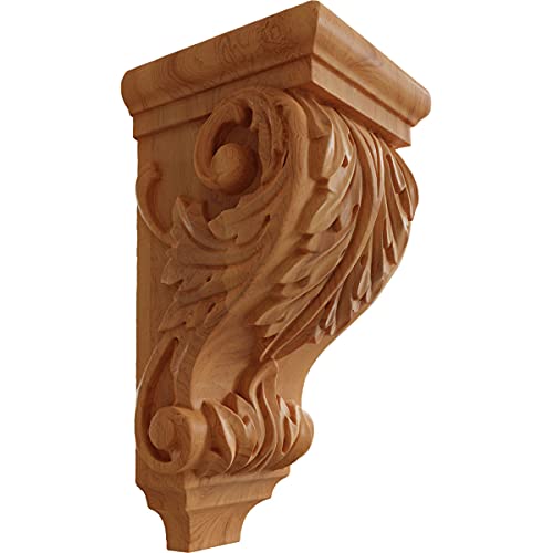 Ekena Millwork CORW05X05X10ACRO 5-Inch W x 5-Inch D x 10-Inch H Medium Acanthus Wood Corbel, Red Oak