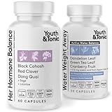 Youth & Tonic PMS & Menopause Bloating Relief Duo – Support for Puffiness, Hormonal Balance & Fluid Retention – Her Hormone Balance + Water Weight Away Natural Herbs for Women, 90 Capsules