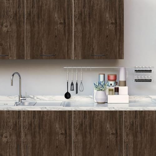 Image of WISDOM Thick Rustic Wood Wallpaper Peel and Stick Brown Wood Contact Paper Waterproof Self Adhesive Contact Paper for Kitchen Cabinets Countertops Drawer 12x60 Inch, Rustic Wood