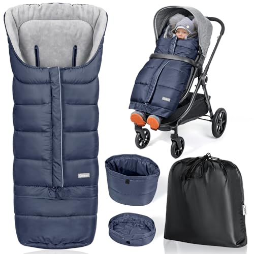 Image of Orzbow Stroller Footmuff Universal - Weather-Proof Bunting Bag for Toddler, Warm Fleece Sleeping Bag for Cold Weather, Easily Attaches to Most Strollers, Baby Boys Girls Winter Essentials, Blue