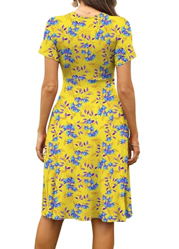 Image of WEACZZY Women's Summer Short Sleeve Casual Dresses V-Neck Floral Party Dress with Pockets