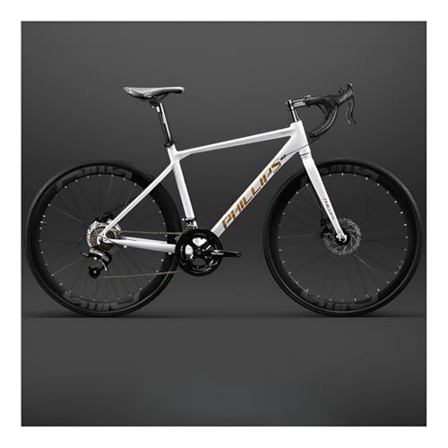 白ロードバイク 軽量ロードサイクル 自転車 デュアル内部ケーブルルーティング エアロフォーク 超軽量フレーム 前後ディスクブレーキ 24段変速 ロードバイクレーシングタイヤ 700×28C エアロサドル ドロップハンドル