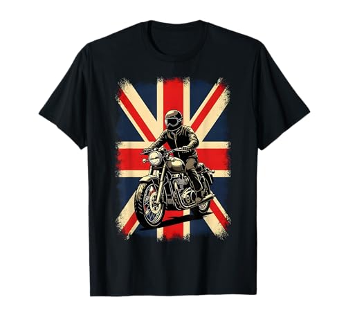 Image of Union Jack Motorcycle Biker Rider UK Flag T-Shirt