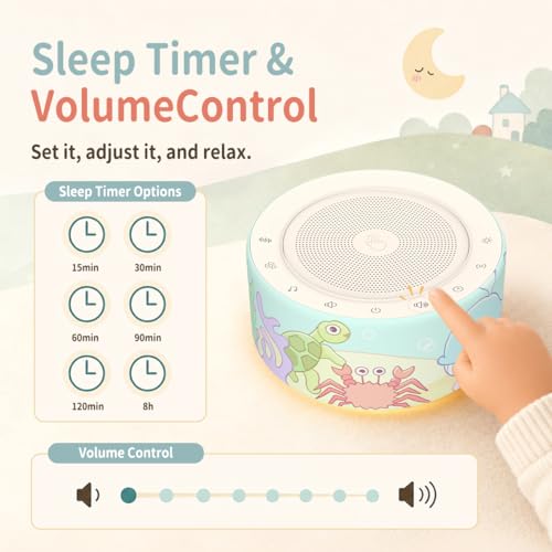 Image of Kipcush White Noise Machine for Baby & Adults, Sleep Sound Machine with 30 Soothing Sounds, 8-Color Night Light, Memory Function, White Noise for Sleeping, Nursery, Office, Travel, Relaxation