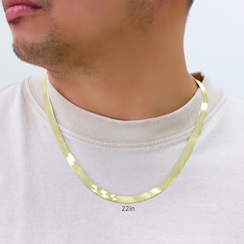 Nuragold 10K Real Yellow Gold Solid Herringbone Flexible Chain Necklace 16"-24" (3mm-9mm) Italian Jewelry for Men & Women3