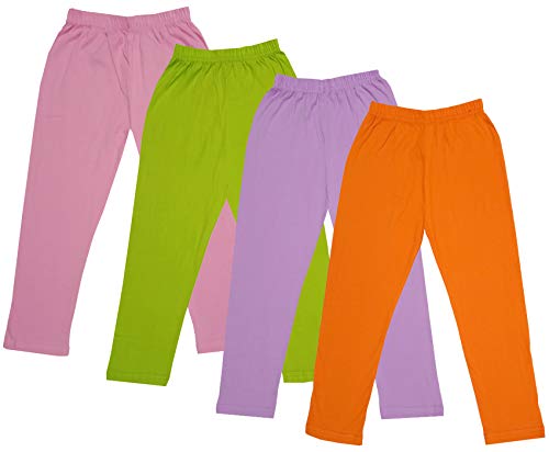Image of IndiWeaves Girls Super Soft Cotton Solid Capri Pants (Orange, Purple, Green, Light Purple, 10-12 Years) Pack of 4