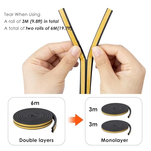 Image of FRONTED Door Weather Strip Draught Excluder for Doors Self Adhesive Foam Draft Excluder for Windows Door Insulation Strip Weather Stripping Door Seal Strip, Epdm, Foam, Rubber (Black)