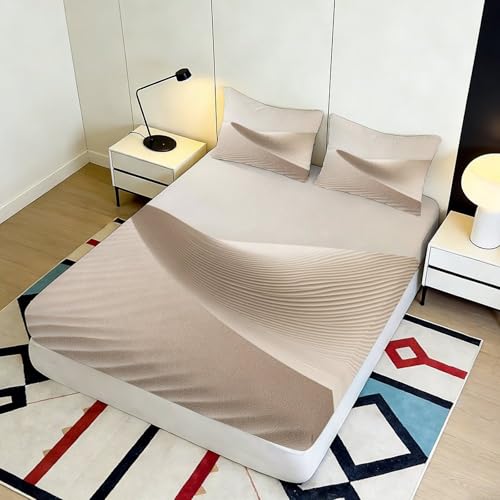 Drap housse 90x200 dune de sable désert 3D en microfibre pour lit une place