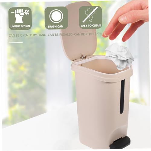 Bote de basura cuadrado beige de 10 L con tapa y pedal miniatura 2