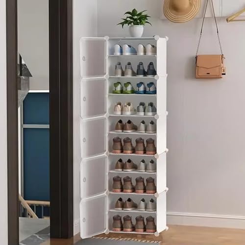 Image of Zemic ππ ππ‘ππ₯π Shoe Rack Plastic & ππ₯ππ¬ππ’π ππ‘π¨π ππππ€ ππ¨π« ππ¨π¦π Storage Plastic Organizer with Door for Entryway, Chappal Slipper Sandals StandγWhite, 10-Shelf-5-Doorγ