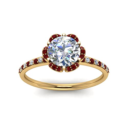Image of 55Carat Choose Your Gemstone 6 Petal Ring Yellow Gold Plated Round Shape Halo Engagement Rings Well Shaped for Any Gift Giving Occassion Modern Style Enchating Women US Size 4 to 12